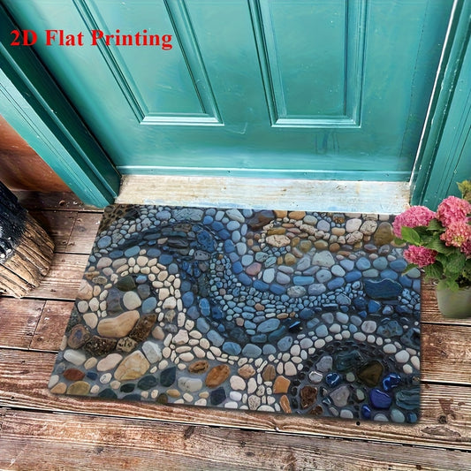1pc 2D Flat Print Cobblestone Style Welcome Doormat, Durable & Washable, Non-Slip Mat For Indoor & Outdoor Entrance, Easy To Clean, Suitable For Living Room, Bedroom, Bathroom, Kitchen, Entryway, Perfect Home Decor, Summer