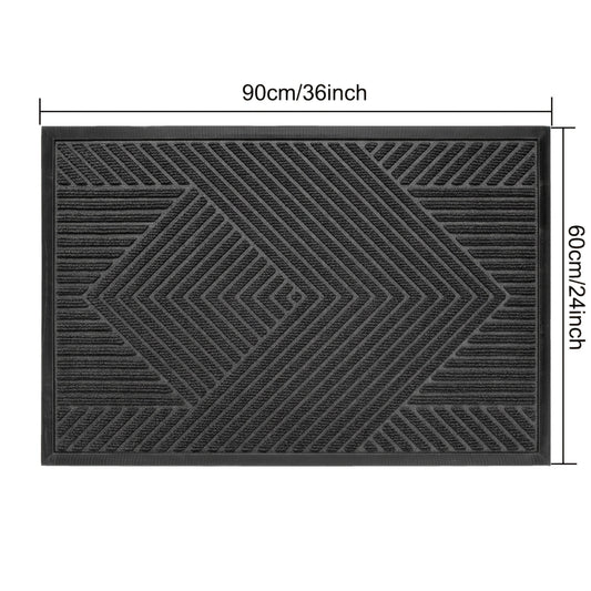 Heavy-Duty Anti-Slip Door Mat, Mud-Proof Washable Entrance Rug with Geometric Pattern, 24x36 Inch, Black Nylon Blend for Home and Balcony
